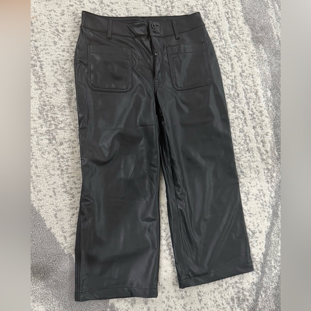 Black Faux Leather Wide-Leg Pants